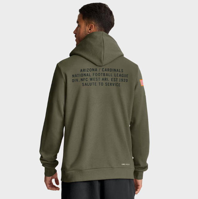 Arizona Cardinals Olive 2025 Salute to Service Sideline Standard Issue Dri-FIT Hoodie
