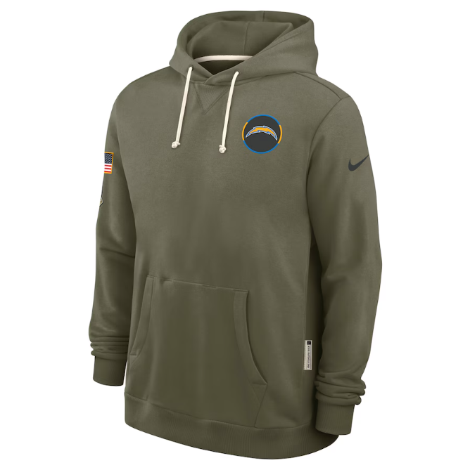 Los Angeles Chargers Olive 2025 Salute to Service Sideline Standard Issue Dri-FIT Hoodie