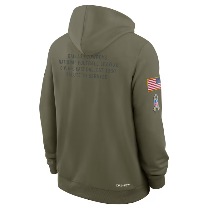 Dallas Cowboys Olive 2025 Salute to Service Sideline Standard Issue Dri-FIT Hoodie