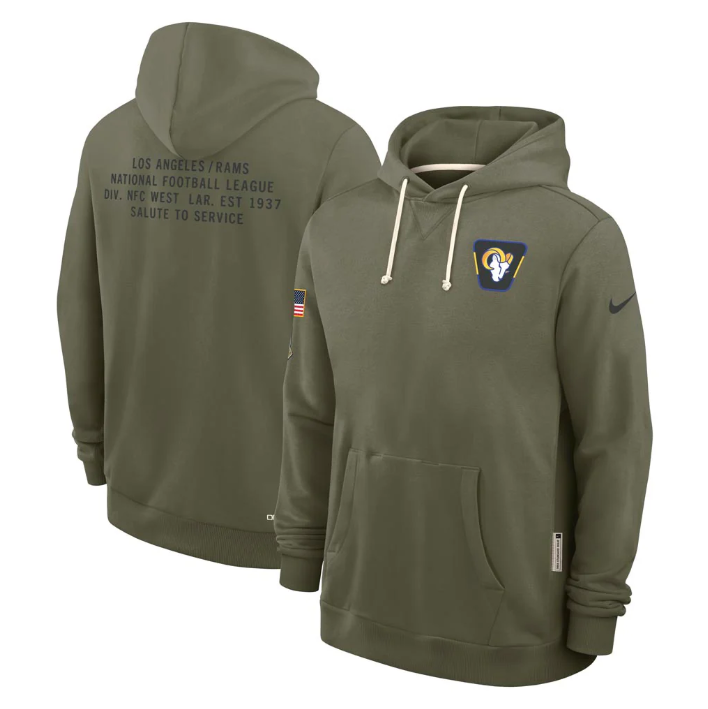 Los Angeles Rams Olive 2025 Salute to Service Sideline Standard Issue Dri-FIT Hoodie
