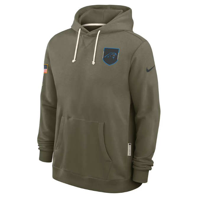 Carolina Panthers Olive 2025 Salute to Service Sideline Standard Issue Dri-FIT Hoodie