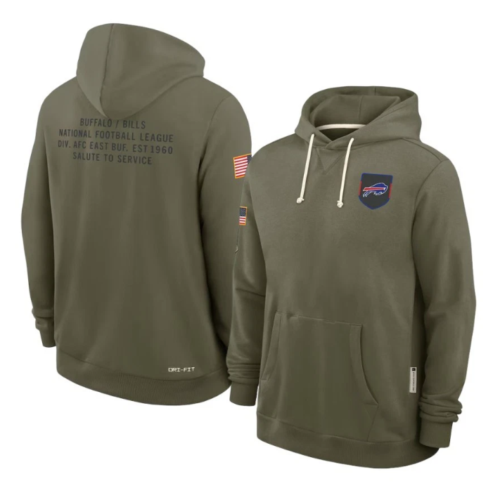 Buffalo Bills Olive 2025 Salute to Service Sideline Standard Issue Dri-FIT Hoodie