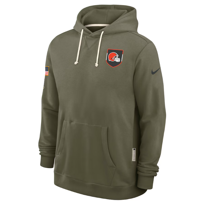 Cleveland Browns Olive 2025 Salute to Service Sideline Standard Issue Dri-FIT Hoodie