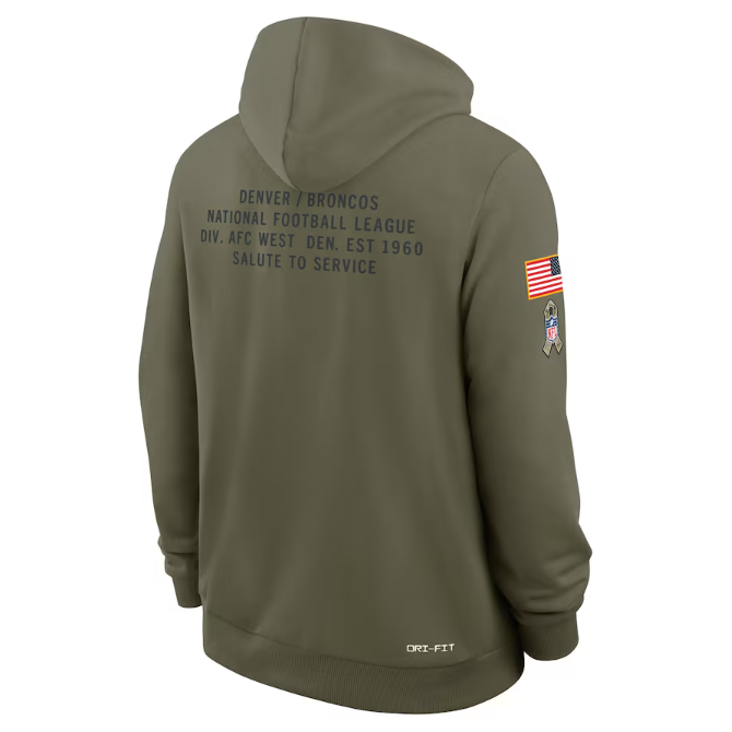 Denver Broncos Olive 2025 Salute to Service Sideline Standard Issue Dri-FIT Hoodie