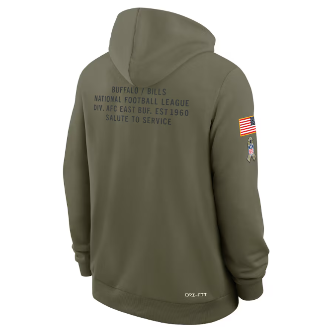 Buffalo Bills Olive 2025 Salute to Service Sideline Standard Issue Dri-FIT Hoodie