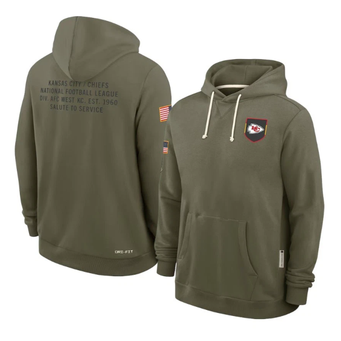 Kansas City Chiefs Olive 2025 Salute to Service Sideline Standard Issue Dri-FIT Hoodie
