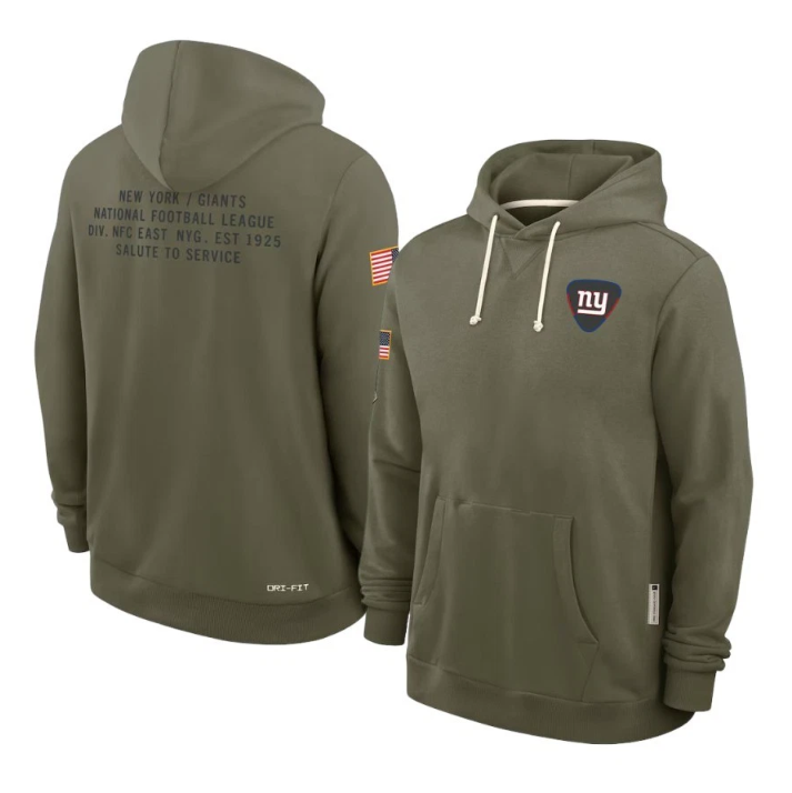 New York Giants Olive 2025 Salute to Service Sideline Standard Issue Dri-FIT Hoodie