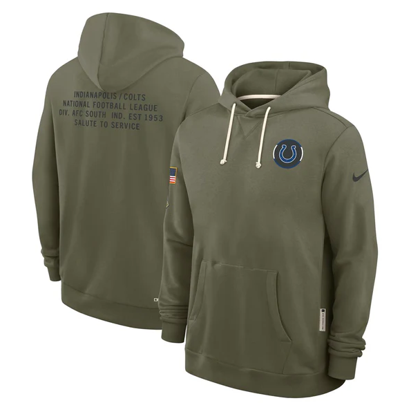 Indianapolis Colts Olive 2025 Salute to Service Sideline Standard Issue Dri-FIT Hoodie