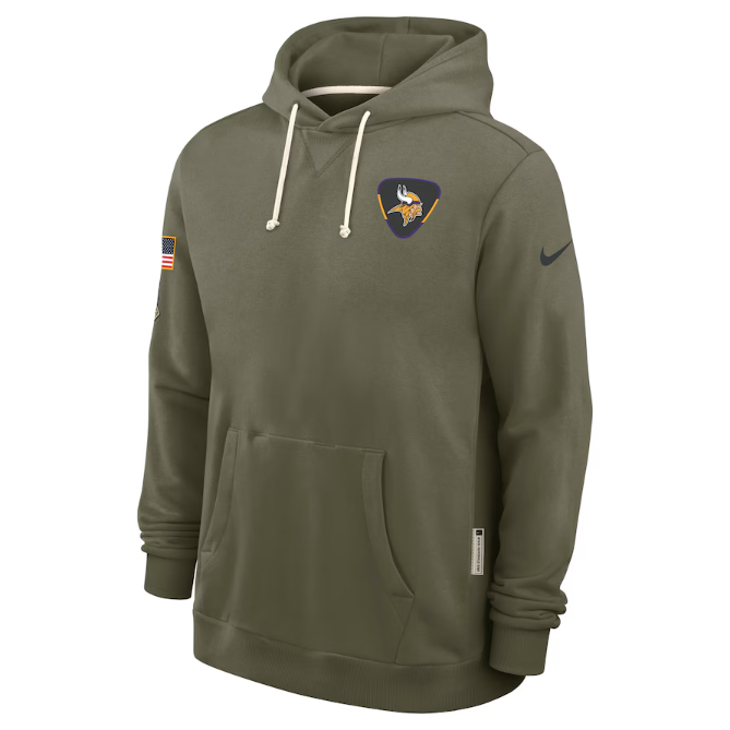 Minnesota Vikings Olive 2025 Salute to Service Sideline Standard Issue Dri-FIT Hoodie