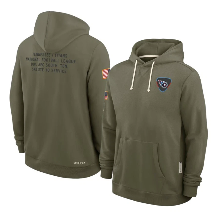 Tennessee Titans Olive 2025 Salute to Service Sideline Standard Issue Dri-FIT Hoodie