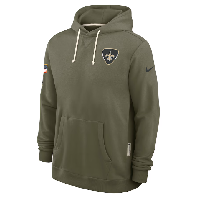 New Orleans Saints Olive 2025 Salute to Service Sideline Standard Issue Dri-FIT Hoodie