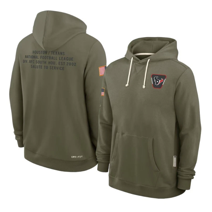 Houston Texans Olive 2025 Salute to Service Sideline Standard Issue Dri-FIT Hoodie