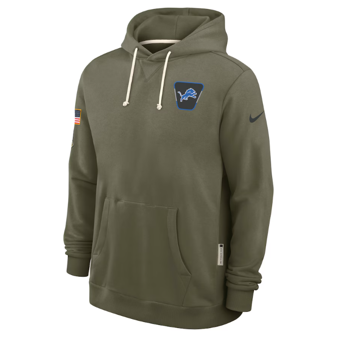 Detroit Lions Olive 2025 Salute to Service Sideline Standard Issue Dri-FIT Hoodie