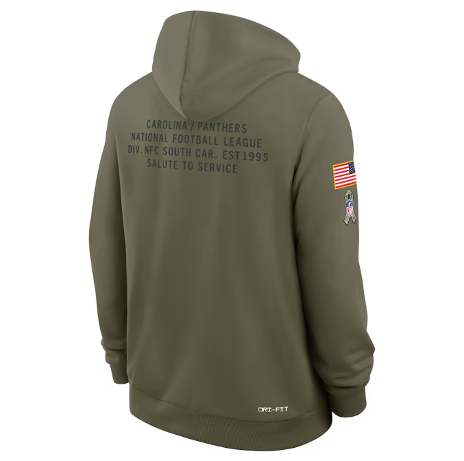 Carolina Panthers Olive 2025 Salute to Service Sideline Standard Issue Dri-FIT Hoodie