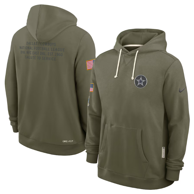 Dallas Cowboys Olive 2025 Salute to Service Sideline Standard Issue Dri-FIT Hoodie