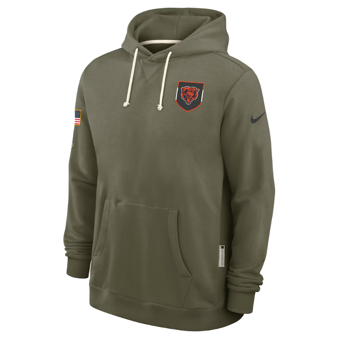 Chicago Bears Olive 2025 Salute to Service Sideline Standard Issue Dri-FIT Hoodie