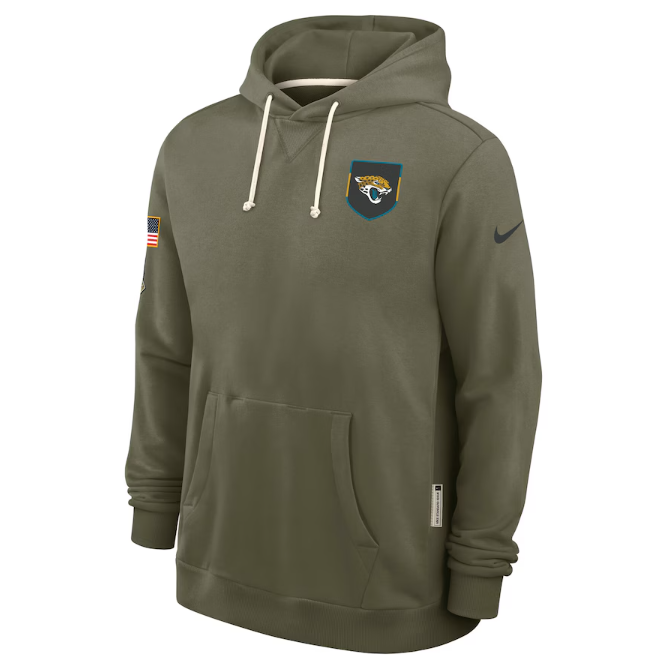 Jacksonville Jaguars Olive 2025 Salute to Service Sideline Standard Issue Dri-FIT Hoodie