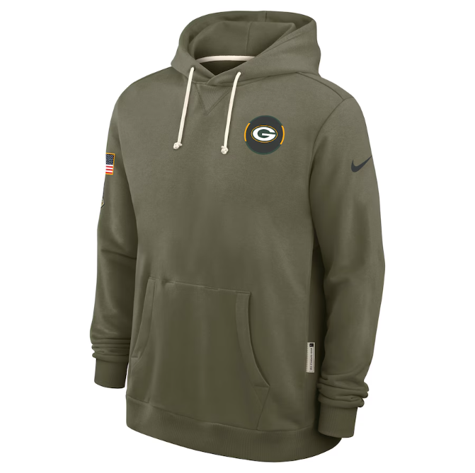 Green Bay Packers Olive 2025 Salute to Service Sideline Standard Issue Dri-FIT Hoodie