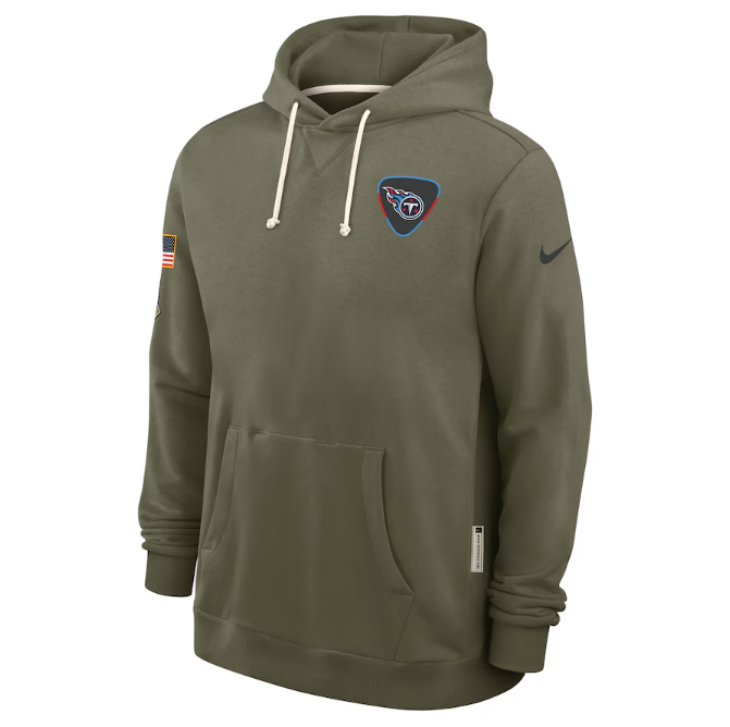 Tennessee Titans Olive 2025 Salute to Service Sideline Standard Issue Dri-FIT Hoodie