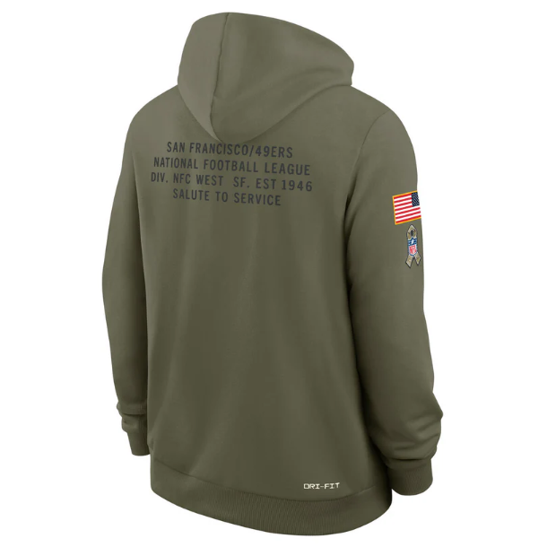 San Francisco 49ers Olive 2025 Salute to Service Sideline Standard Issue Dri-FIT Hoodie
