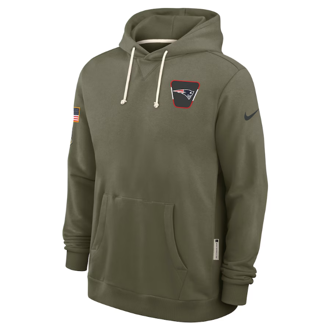 New England Patriots Olive 2025 Salute to Service Sideline Standard Issue Dri-FIT Hoodie
