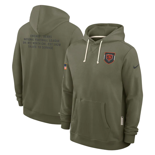 Chicago Bears Olive 2025 Salute to Service Sideline Standard Issue Dri-FIT Hoodie