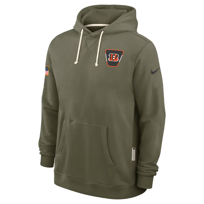 Cincinnati Bengals Olive 2025 Salute to Service Sideline Standard Issue Dri-FIT Hoodie