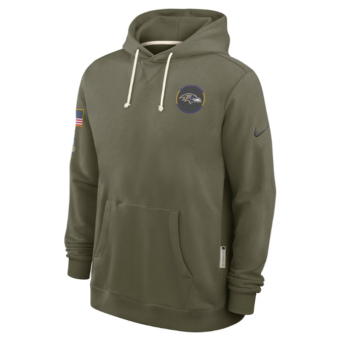 Baltimore Ravens Olive 2025 Salute to Service Sideline Standard Issue Dri-FIT Hoodie
