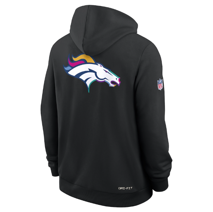 Denver Broncos Black 2025 Crucial Catch Sideline Standard Issue Dri-FIT Hoodie