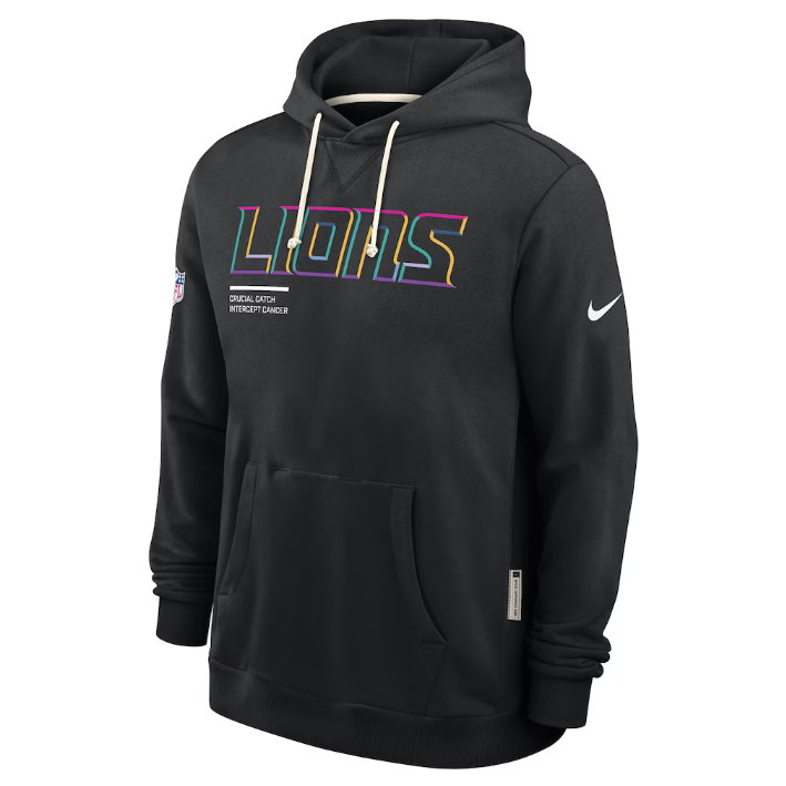 Detroit Lions Black 2025 Crucial Catch Sideline Standard Issue Dri-FIT Hoodie