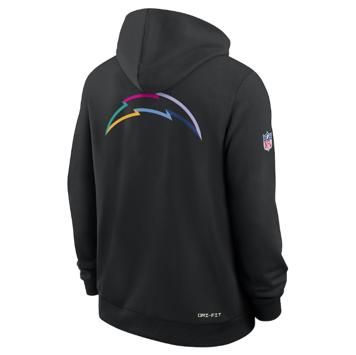 Los Angeles Chargers Black 2025 Crucial Catch Sideline Standard Issue Dri-FIT Hoodie