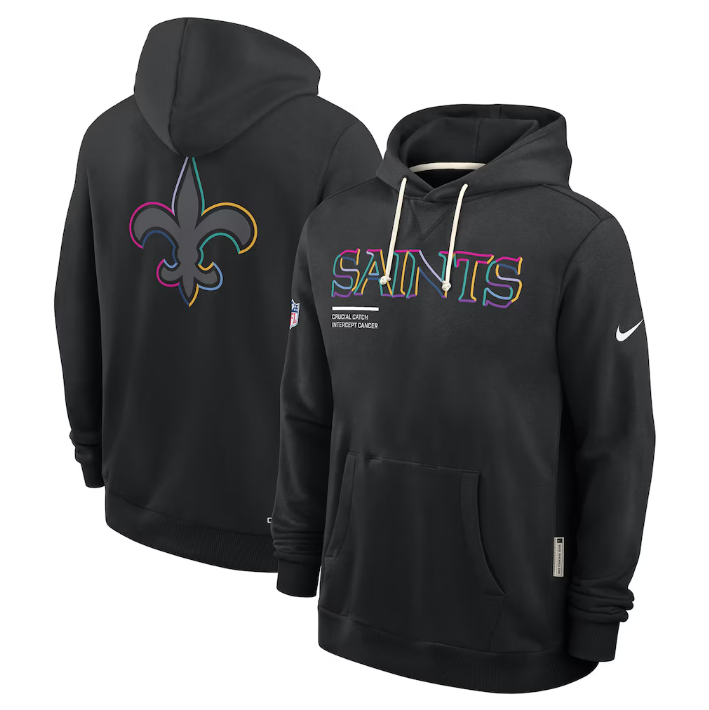 New Orleans Saints Black 2025 Crucial Catch Sideline Standard Issue Dri-FIT Hoodie