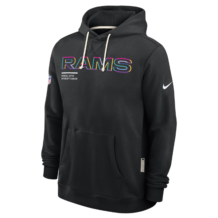 Los Angeles Rams Black 2025 Crucial Catch Sideline Standard Issue Dri-FIT Hoodie