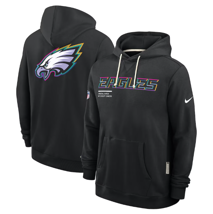 Philadelphia Eagles Black 2025 Crucial Catch Sideline Standard Issue Dri-FIT Hoodie