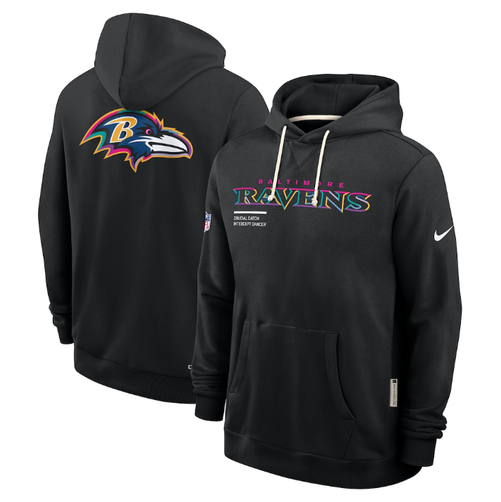 Baltimore Ravens Black 2025 Crucial Catch Sideline Standard Issue Dri-FIT Hoodie