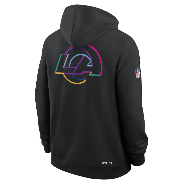 Los Angeles Rams Black 2025 Crucial Catch Sideline Standard Issue Dri-FIT Hoodie