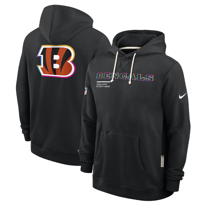 Cincinnati Bengals Black 2025 Crucial Catch Sideline Standard Issue Dri-FIT Hoodie