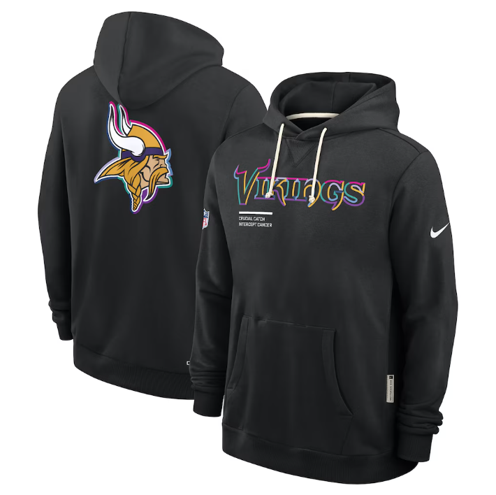 Minnesota Vikings Black 2025 Crucial Catch Sideline Standard Issue Dri-FIT Hoodie