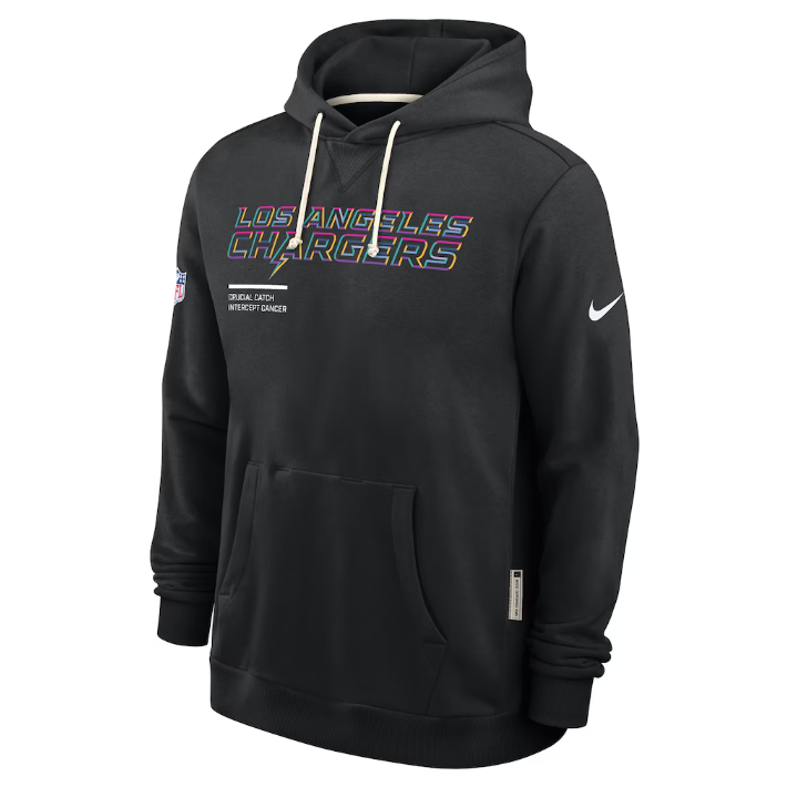 Los Angeles Chargers Black 2025 Crucial Catch Sideline Standard Issue Dri-FIT Hoodie