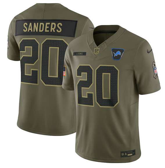 Detroit Lions #20 Barry Sanders Olive 2025 Salute to Service Limited Football Stitched Jersey