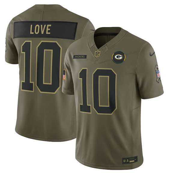 Green Bay Packers #10 Jordan Love Olive 2025 Salute to Service Limited Football Stitched Jersey