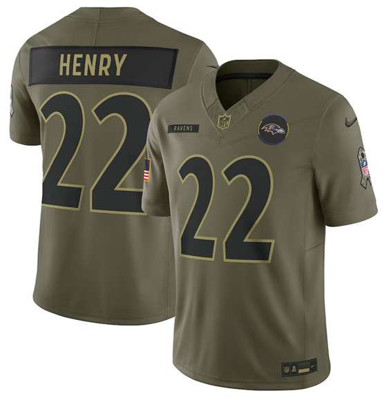 Baltimore Ravens #22 Derrick Henry Olive 2025 Salute to Service Limited Football Stitched Jersey