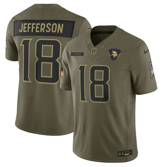 Minnesota Vikings #18 Justin Jefferson Olive 2025 Salute to Service Limited Football Stitched Jersey