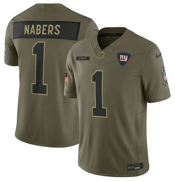 New York Giants #1 Malik Nabers Olive 2025 Salute to Service Limited Football Stitched Jersey