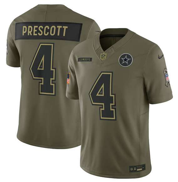 Dallas Cowboys #4 Dak Prescott Olive 2025 Salute to Service Limited Football Stitched Jersey