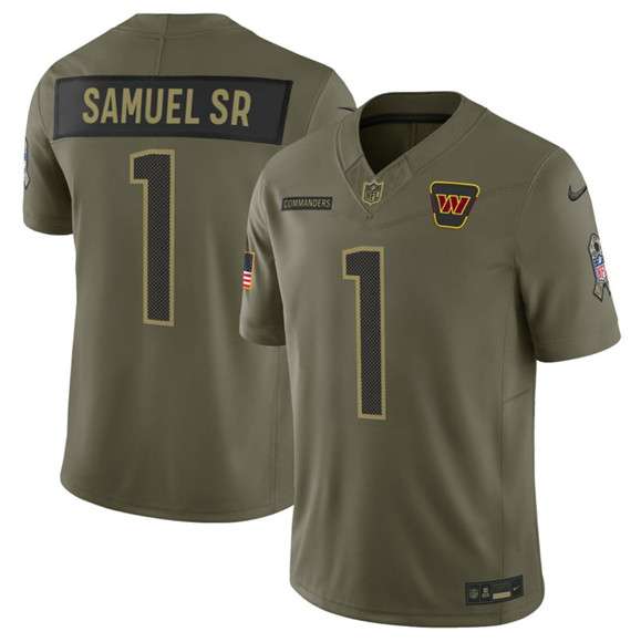 Washington Commanders #1 Deebo Samuel Sr Olive 2025 Salute to Service Limited Football Stitched Jersey