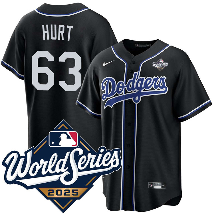 Kyle Hurt Los Angeles Dodgers Black Lights Out 2025 World Series Jersey