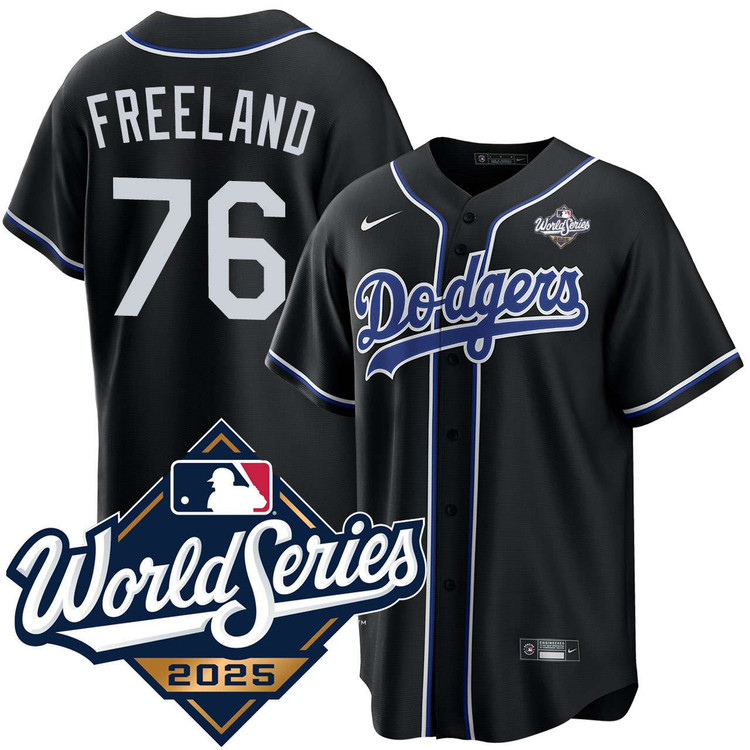 Alex Freeland Los Angeles Dodgers Black Lights Out 2025 World Series Jersey
