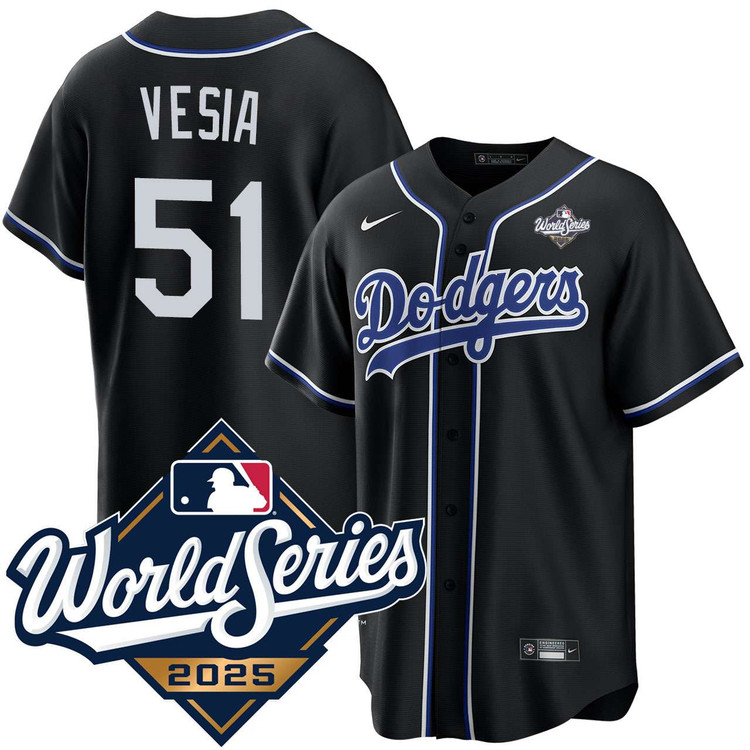 Alex Vesia Los Angeles Dodgers Black Lights Out 2025 World Series Jersey