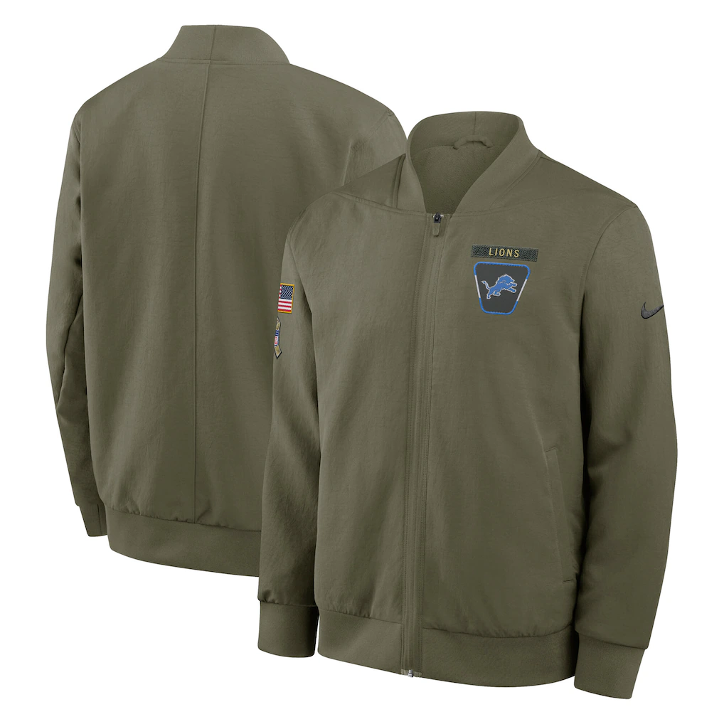 Detroit Lions 2025 Salute To Service Unstoppable Force Bomber Jacket - Mens